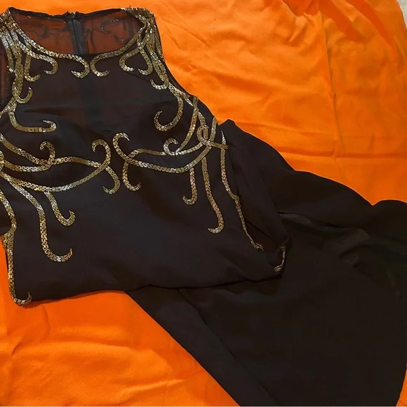 Alyce Designer Black w Gold Maxi Dress - Picture 6 of 7